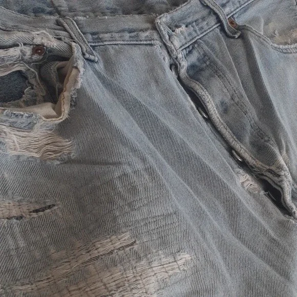 Levi's 501 Jeans Super Distressed Blue Denim Pants 34X32